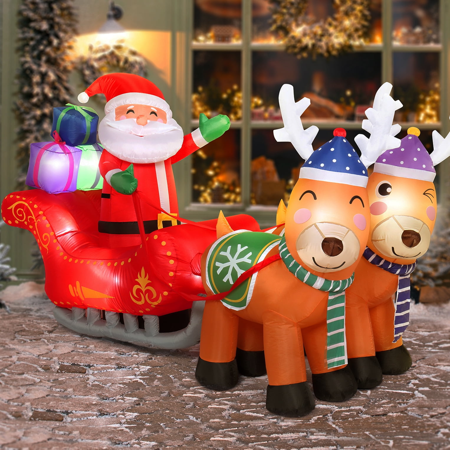 Santa & Reindeer Sleigh Inflatable Decoration, Seizeen Outdoor ...