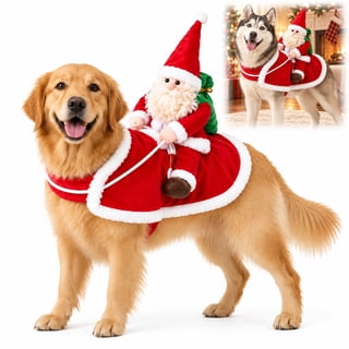 Santa Ride Dog Christmas Outfit, 3D Plush Santa Rider Costume for Large Dogs, Adjustable Soft Lightweight Pet Cape M