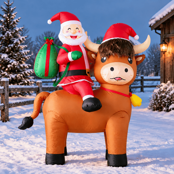 Led Bulbs In House Santa Ride Highland Cow Christmas Inflatable Yard Decor, 5.8ft Outdoor ...