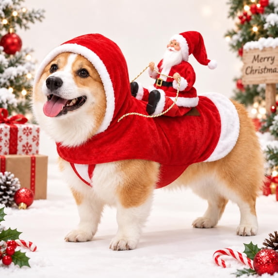 Santa Rider Dog Costume 3D Santa Design Soft Clothes with Adjustable ...