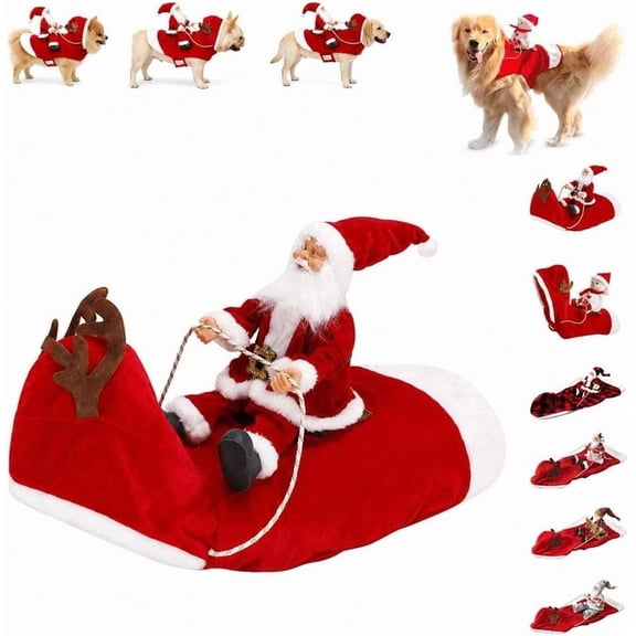 Kitten Riding Dog Santa Riding Pet Christmas Costume, 3D Rider Outfit for Small Medium ...