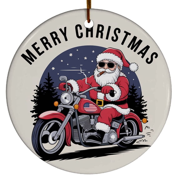 Santa Rides A Motorcycle Ornament, Black Santa Claus Christmas Ornament Xmas 2025, Custom Name Ceramic Ornament, Xmas Tree Hanging Decoration