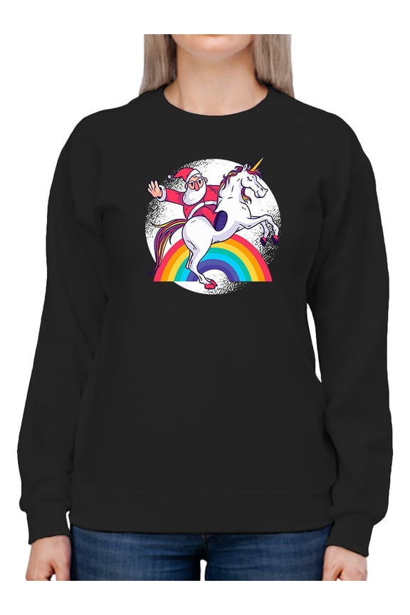 Santa Riding A Unicorn Sweatshirt Women -Smartprints Designs, Female 5X-Large