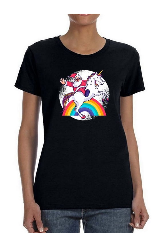 Santa Riding A Unicorn T-Shirt Women -Smartprints Designs, Female 5X-Large