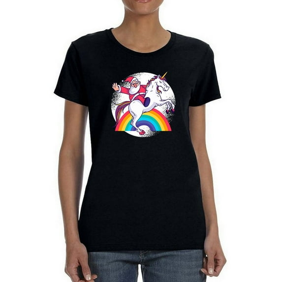 Santa Riding A Unicorn T-Shirt Women -Smartprints Designs, Female Small