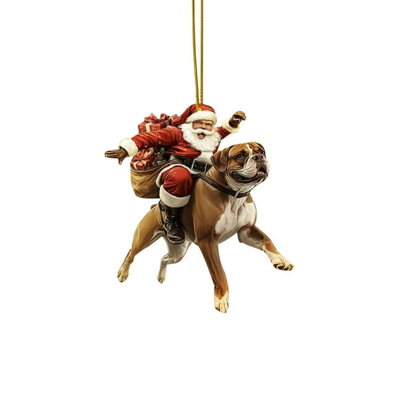 Santa Riding Dog Christmas Tree Acrylic Pendant – Nativity Design Combining Doll and Tree Elements, Spiritual Christmas Decoration for Holiday Display,D