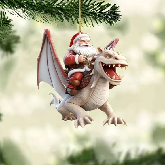 Santa Riding Dragon Acrylic Pendant – Unique Christmas Ornament for Tree & Car Decor (Multicolor, Acrylic)