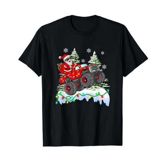 Santa Riding Monster Truck Christmas Tree Pajamas T-Shirt