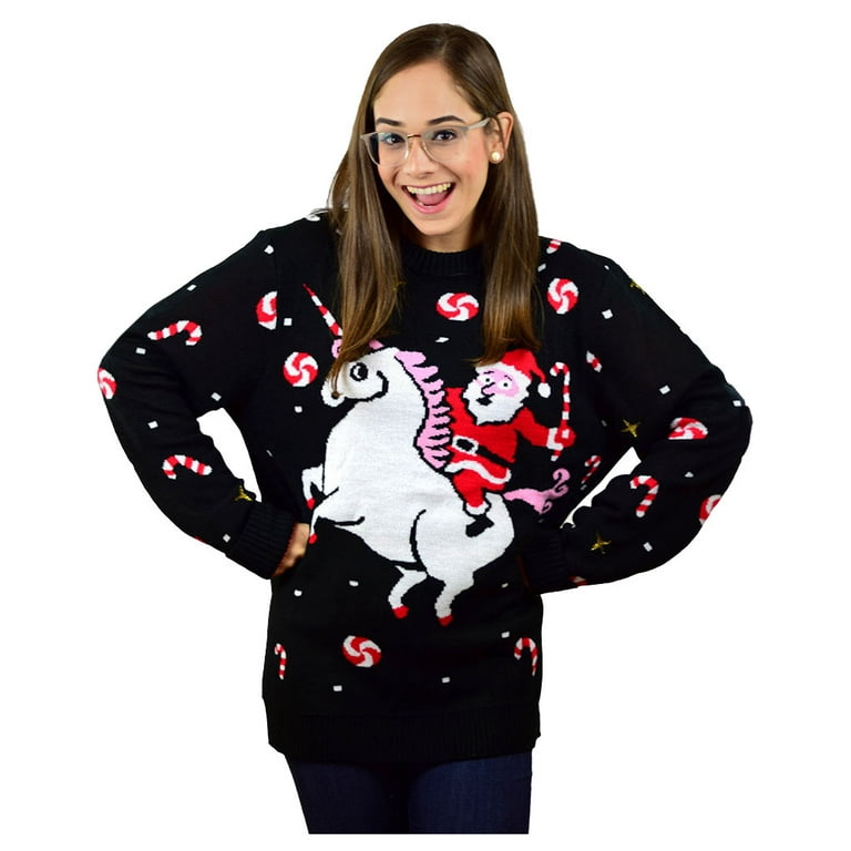 Santa riding a unicorn sweater walmart best sale