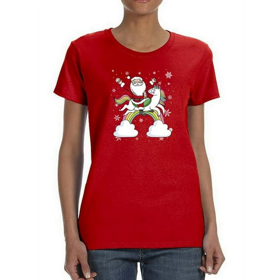 Santa Riding Unicorn T-Shirt Women -Smartprints Designs, Female x-Large