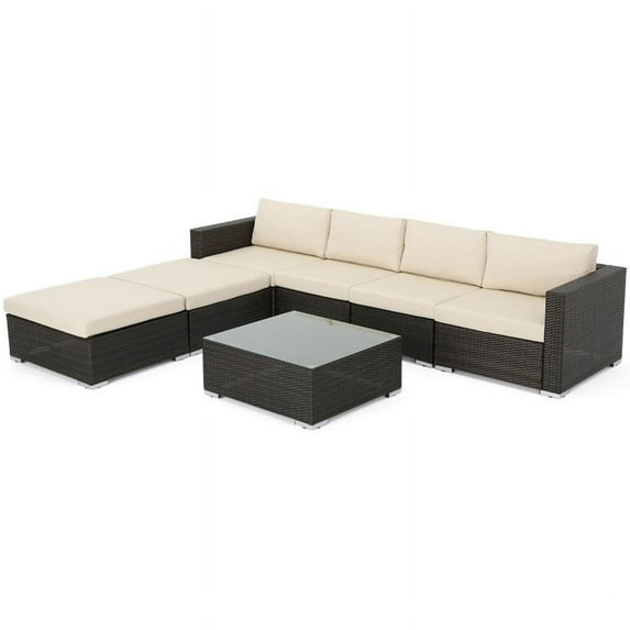 Santa Rosa 6 Seater Wicker Sectional Sofa with Aluminum Frame/Beige Cushions