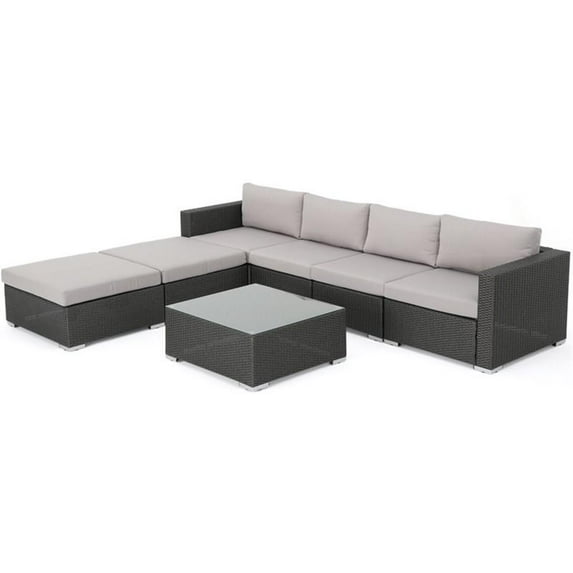 Santa Rosa 6-Seater Wicker Sectional Sofa with Aluminum Frame/Silver Cushion