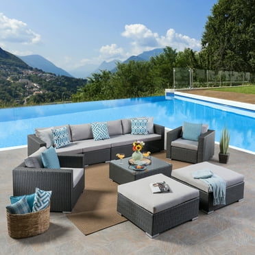Santa Rosa 6 Seater Wicker Sectional with Aluminum Frame Gray/Silver