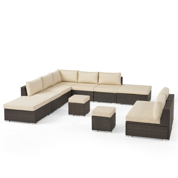 Santa Rosa 7 Seater Sectional Set with Aluminum Frame/Cushions Multibrown/Beige