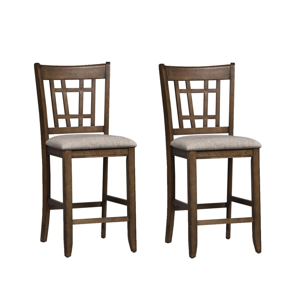 Brown Upholstered Linen Lattice Back Side Chair Set