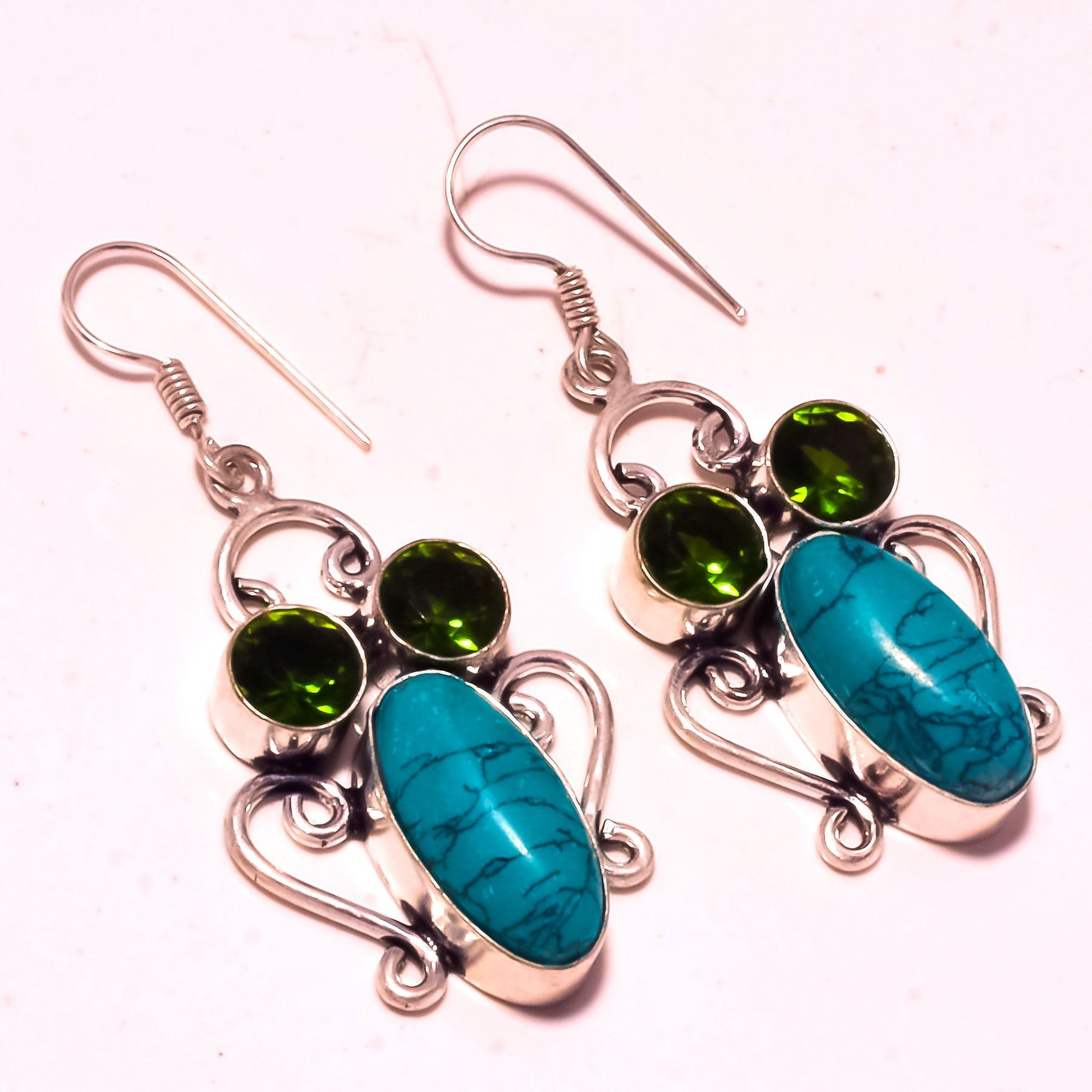 S S GEMS & JEWELLERY Santa Rosa Turquoise Peridot Fashion Drop Dangle Jewelry Earrings 2.30" MXE 1274