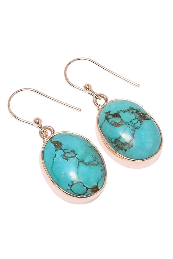 Santa Rosa Turquoise Solid 925 Sterling Silver Earring Size 1.34", Dangle Handmade Earring, Compressed Turquoise Earring, Blue Earring, Gemstone Earri