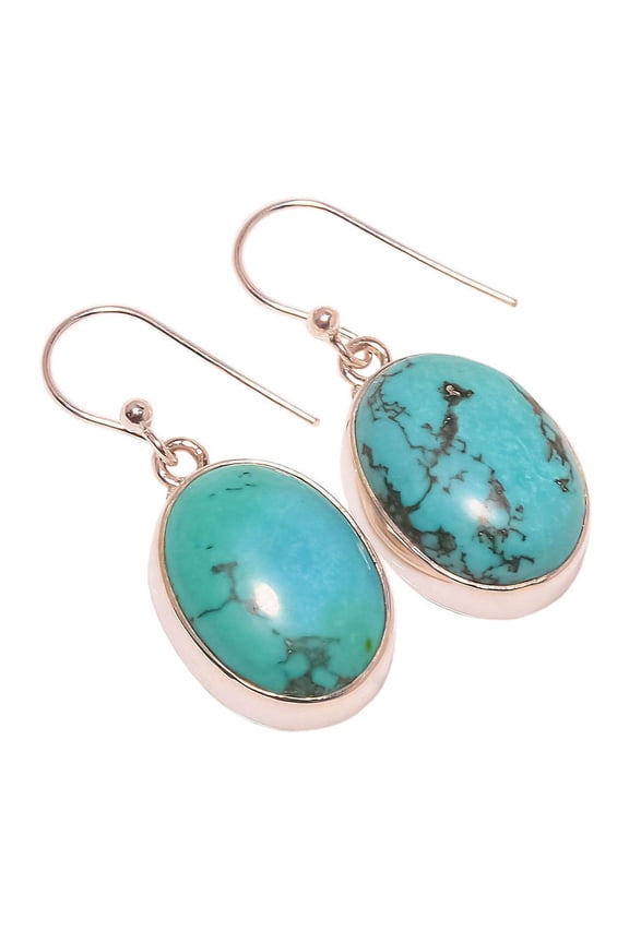 Santa Rosa Turquoise Solid 925 Sterling Silver Earring Size 1.38", Dangle Handmade Earring, Compressed Turquoise Earring, Blue Earring, Gemstone Earri