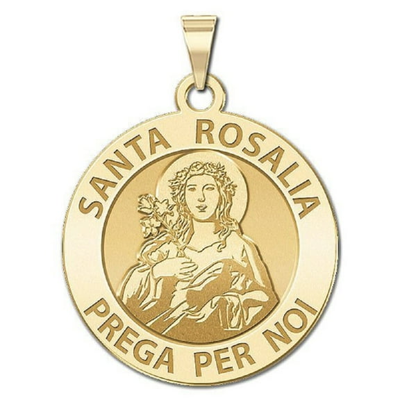 Santa Rosalia Religious Medal - 3/4 Inch Size of a Nickel -Solid 14K Yellow Gold