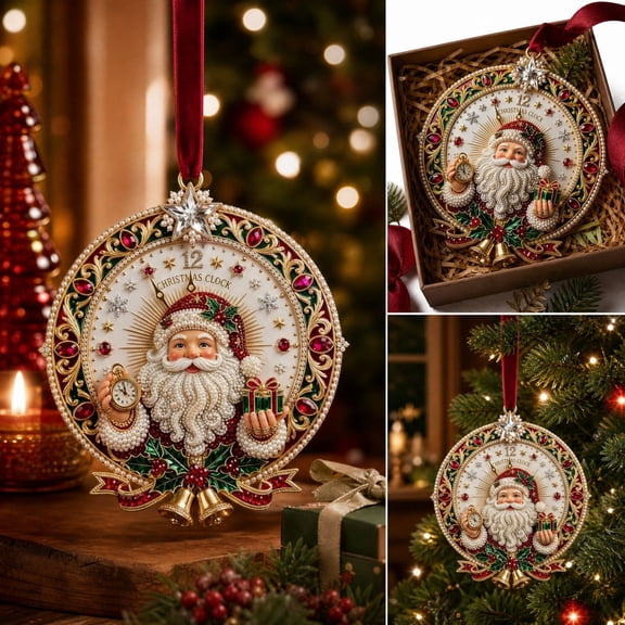 Santa Round Frame Christmas Tree Ornament, Flat 2D Acrylic Hanging Decoration, 3.15 in High, 1 Piece