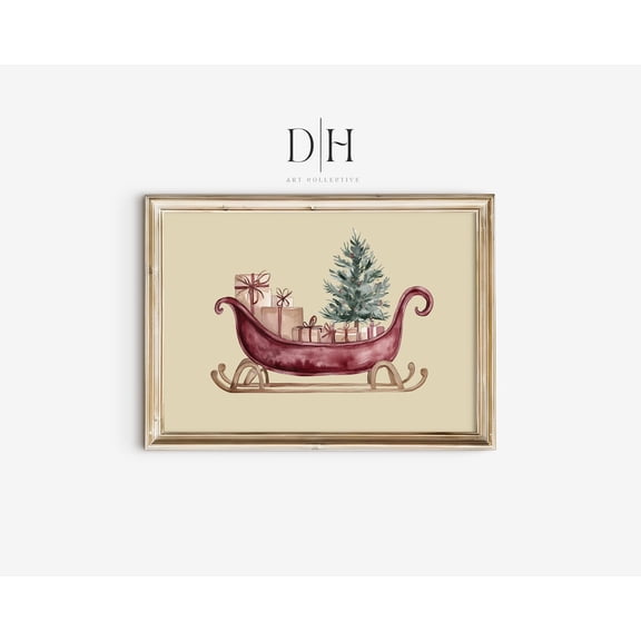 Santa'S Sleigh Poster Vintage Decor, Unframed Canvas Size 24x36