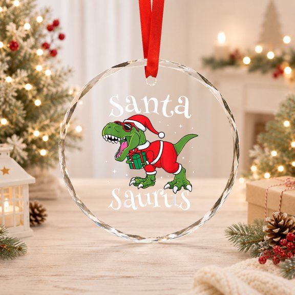 Santa Saurus Christmasaurus Dinosaur Dino Glass Ornament