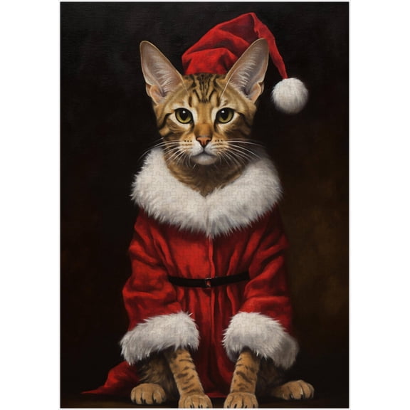 Santa Savannah Cat Puzzles 1000 Pieces for Adults - Pet Santa Costume Portrait Christmas Gift for Savannah Cat Owner - Funny Challenging Jigsaw Puzzle Perfect for Game Nights