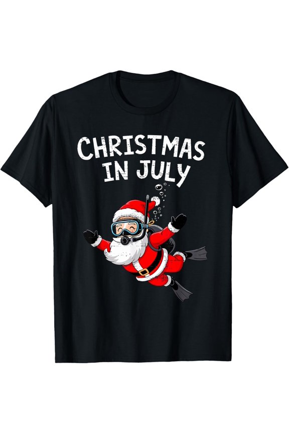 Santa Scuba Diving Christmas In July Kitty T-Shirt