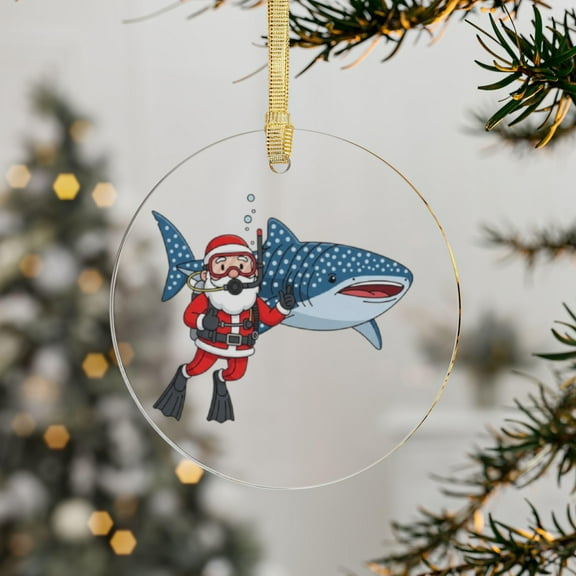 Santa Scuba Diving Whale Shark Acrylic Christmas Ornament