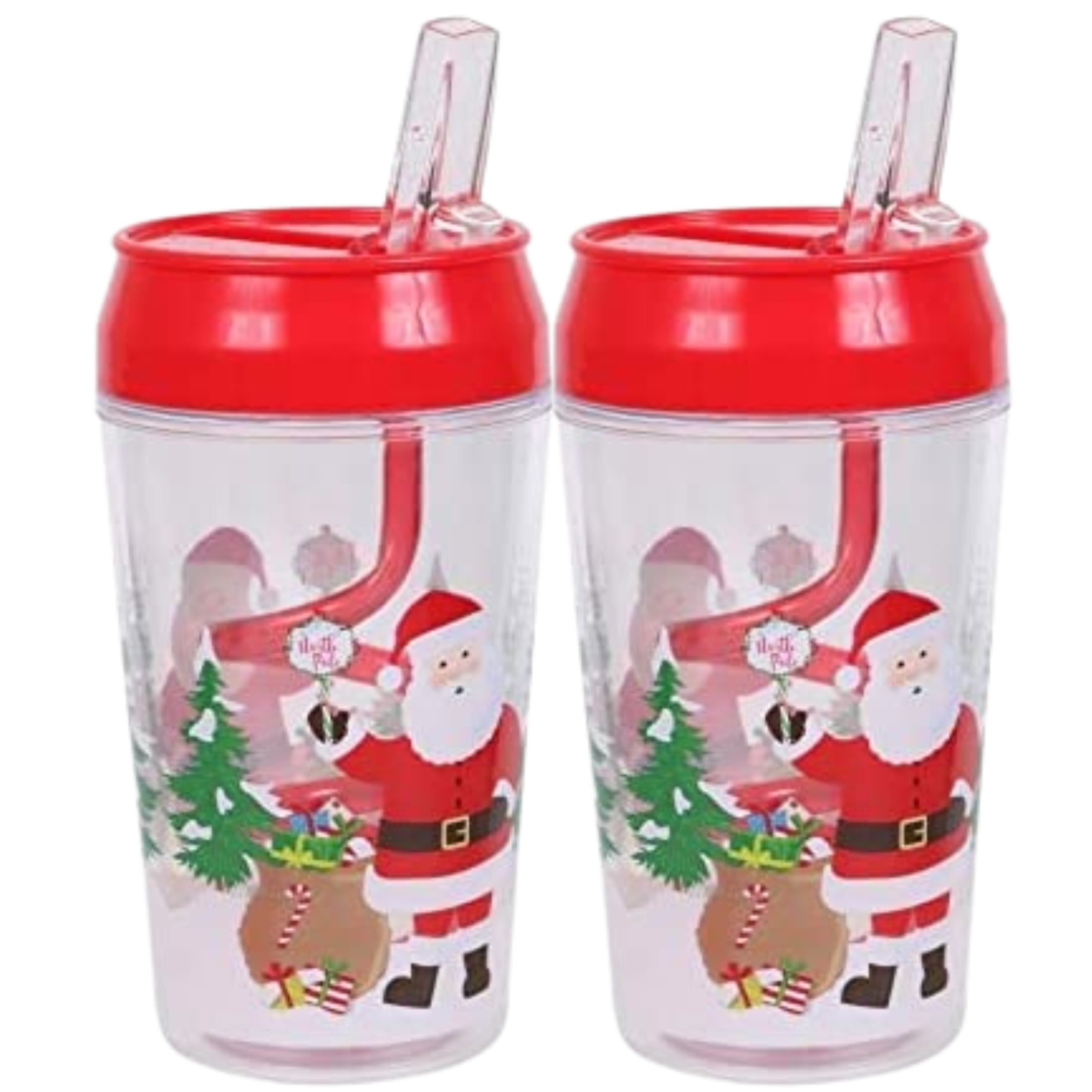 GBI Christmas Tumblers with Closable Swirl Straws 1 Santa and 1 Snowman 12  oz (Set of 2)