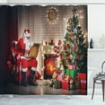 thumbnail image 1 of Santa Shower Curtain, Old Santa Claus Sitting at Home at Christmas Night Reading a Letter Near the Tree, Fabric Bathroom Set with Hooks, 69W X 70L Inches, Multicolor, by Ambesonne, 1 of 2