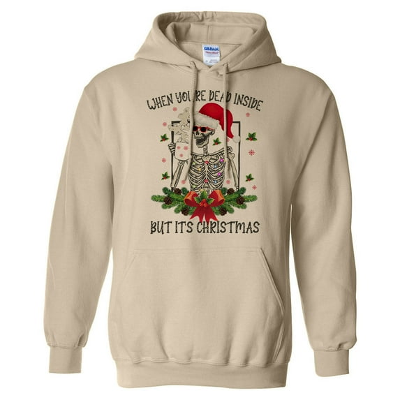 Santa Skeleton Dead Inside Hoodie Sweatshirt Unisex Small Sand