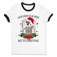 thumbnail image 1 of Santa Skeleton Dead Inside Ringer Tee Shirt Unisex 2X-Large White/Black, 1 of 5