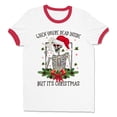 thumbnail image 1 of Santa Skeleton Dead Inside Ringer Tee Shirt Unisex Large White/Red, 1 of 5