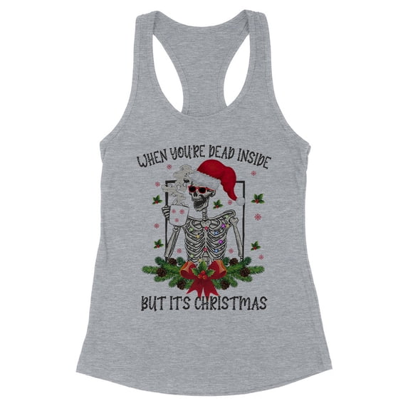 Santa Skeleton Dead Inside Tank Top Fitted Racerback Women's 2X-Large Heather Grey