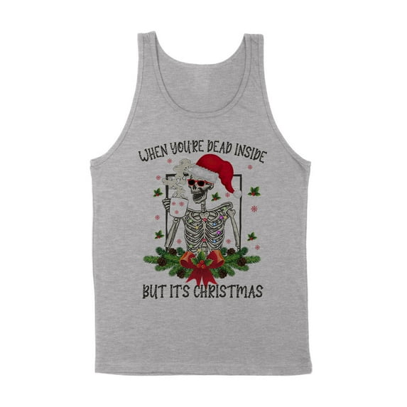Santa Skeleton Dead Inside Tank Top Unisex Small Grey