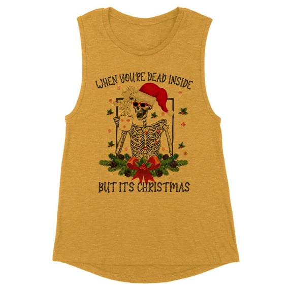 Santa Skeleton Dead Inside Women's Muscle Tank 2X-Large Antique Gold