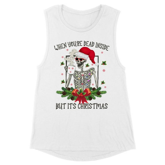 Santa Skeleton Dead Inside Women's Muscle Tank Large White