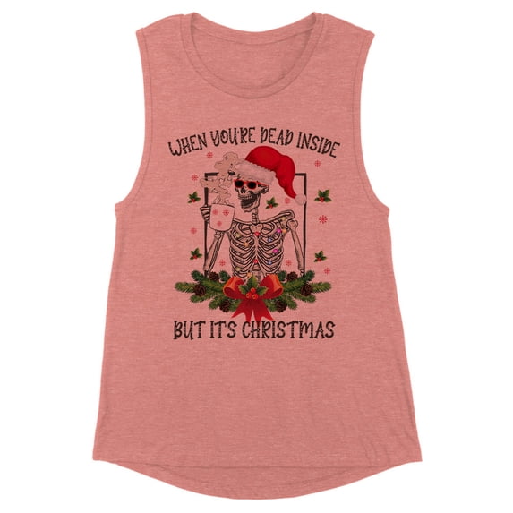 Santa Skeleton Dead Inside Women's Muscle Tank Medium Desert Pink