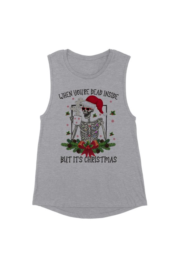 Santa Skeleton Dead Inside Women's Muscle Tank Medium Heather Grey