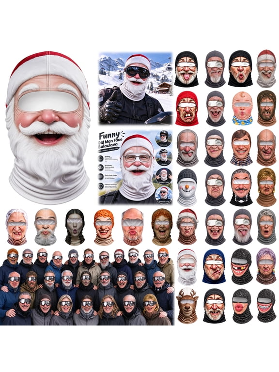 Santa Ski Mask, Realistic Santa Face Balaclava, Funny and Unexpected Look, 3D Face Design with Neck Coverage for Skiing and Snowboarding, 1 PC, H