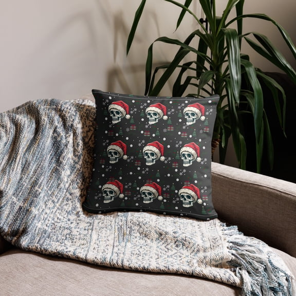 Santa Skull Christmas Throw Pillow - Festive Gothic Decor (18″×18″)