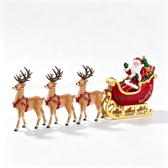 Santa Sleigh & Deer Christmas Gifts Table Centerpieces, Santa's Sleigh-Ride Christmas Figurines, Cute Resin Christmas Table Decor
