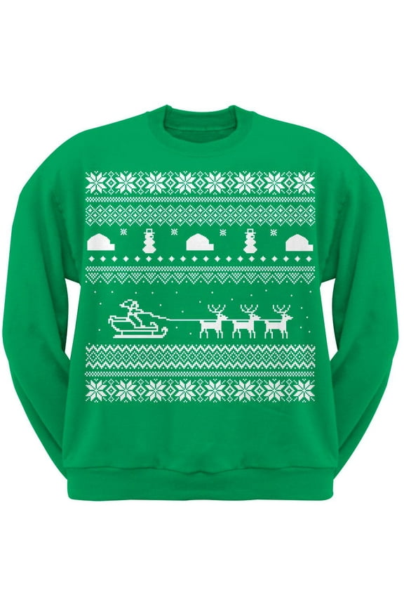 Santa Sleigh Green Adult Crew Neck Sweatshirt