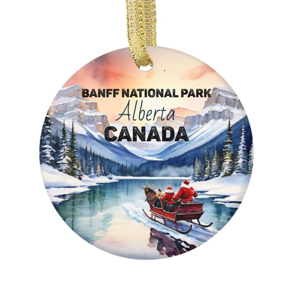 Santa Sleigh at Lake Louise Banff National Park Alberta Canada Landmark Travel Memory Souvenir Landmark Vacation Keepsake Ceramic Christmas Ornament Xmas Holiday Tree Gift