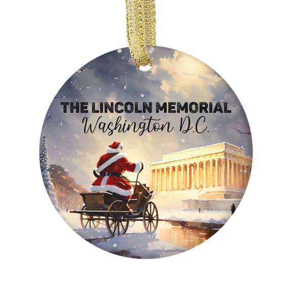 Santa Sleigh at Lincoln Memorial Art Design Washington DC D.C. Tourism Travel Memory Souvenir Landmark Vacation Keepsake Ceramic Christmas Ornament Xmas Holiday Tree Gift