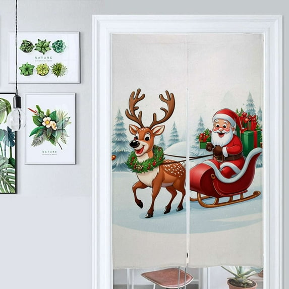 Santa Sleigh Reindeer Christmas Door Curtain Nordic Living Room DoorCurtain Porch Partition Curtain Kitchen Rative Half Curtain