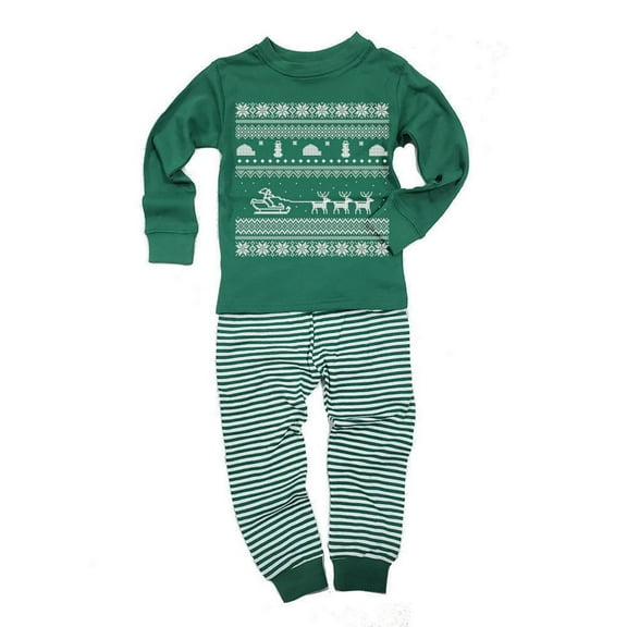 Santa Sleigh Ugly Christmas Sweater Toddler Long Sleeve Top Striped Pants Pajama Set
