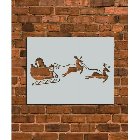 Santa Sleigh with Reindeers Stencil