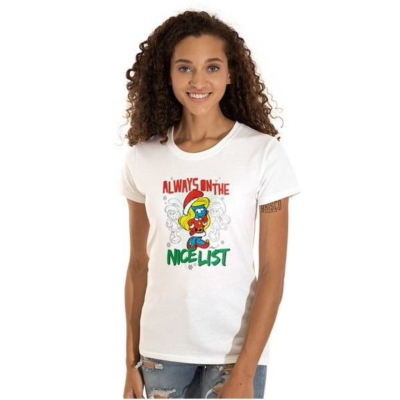 Santa Smurfette Christmas Nice List Women's T Shirt Ladies Tee Brisco Brands M